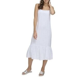 DKNY Solid Linen Sleeveless Tiered Midi Dress Size Large
